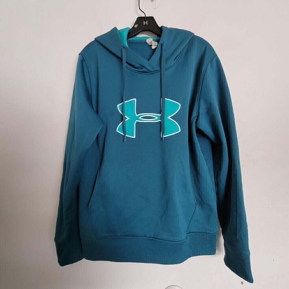 Under Armour Semi Fitted Hoodie Teal Long Sleeve Pullover Sweatshirt Size Large